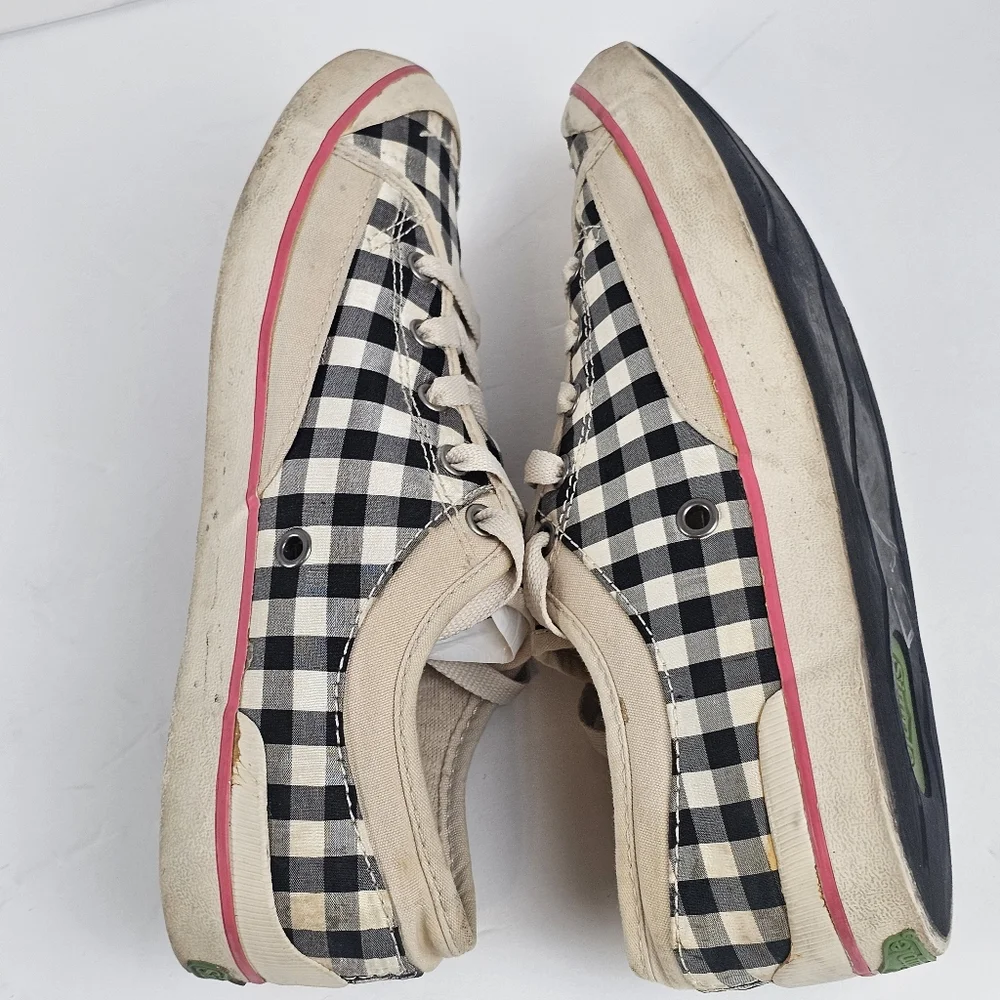 Vintage Eco Sneaks Shoes  Sneakers Black White Plaid Pink Sneakers 7.5‎ Lace Up